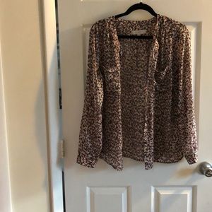 Loft pink print button down shirt